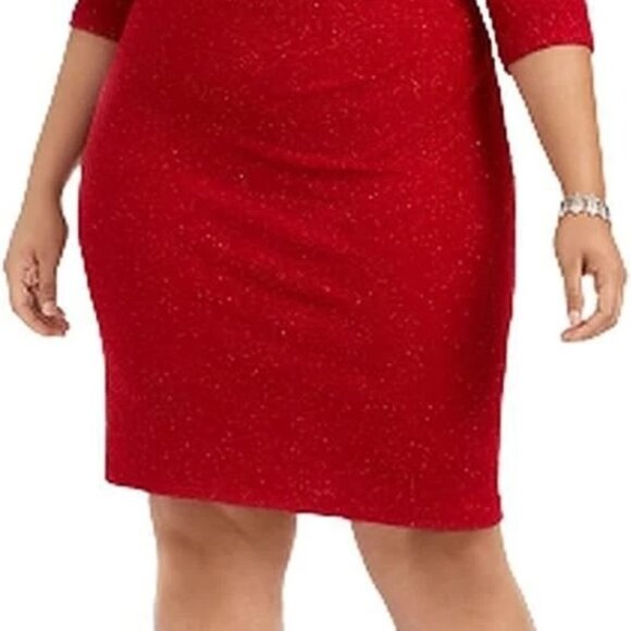 Alex Evenings Keyhole Glitter Jacquard Knit Dress, Plus Size 18, RED, NWT - Picture 7 of 11